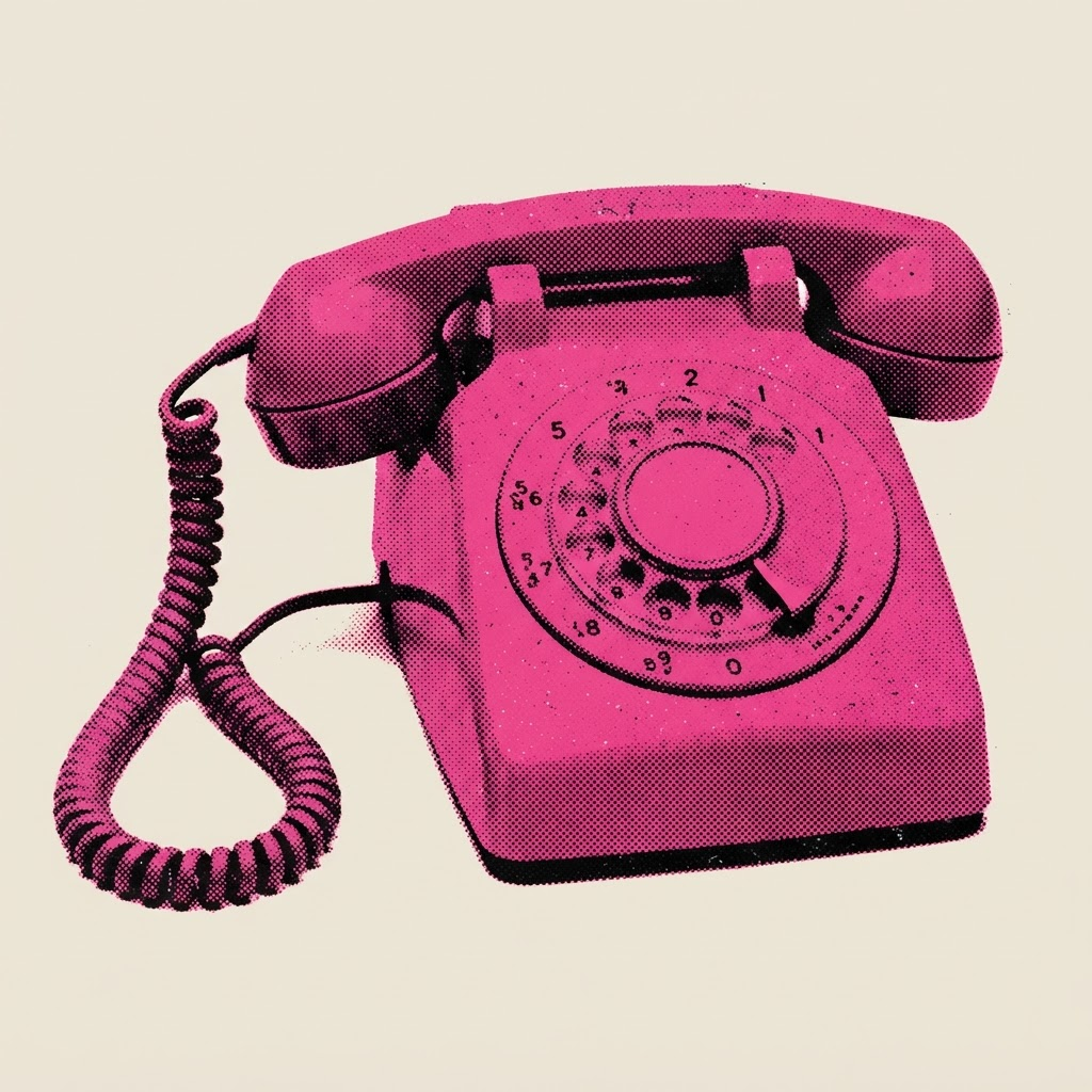 Retro halftone illustration of a vintage rotary telephone